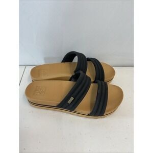 Reef Women's Kaia 2 Bar Hi Platform Slide On‎ Sandals Black/Tan Size 10 Comfy